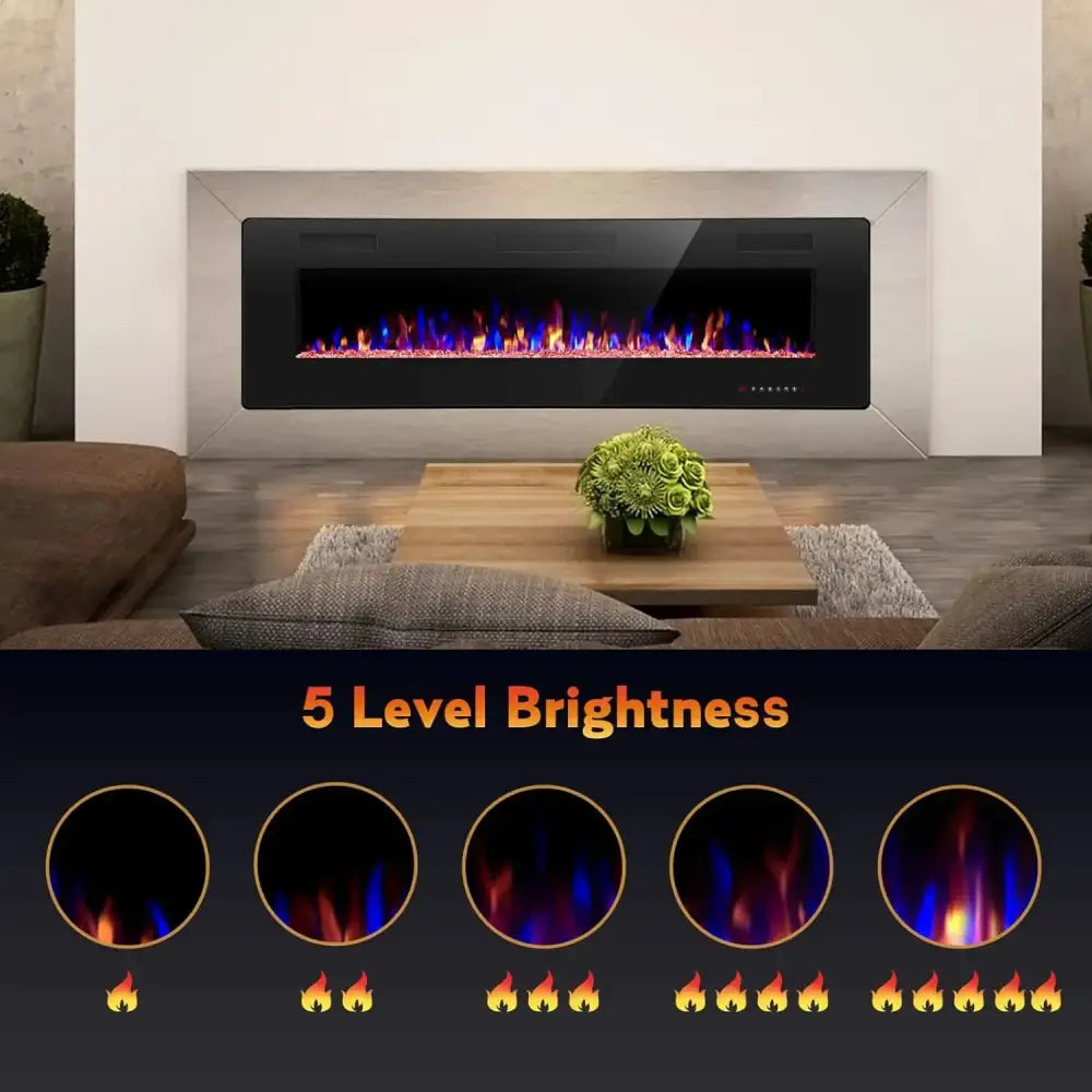 Ultra-Thin Wall Mounted Electric Fireplace | 12-Color Flame, Dimmable & Remote/Touch Control Heater