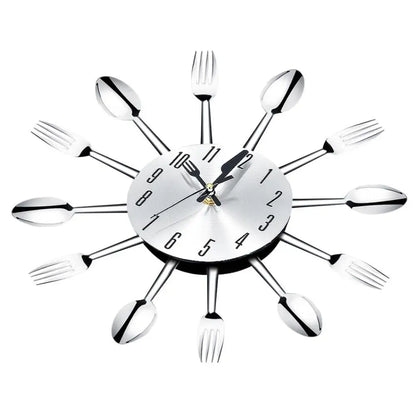 Stainless Steel Utensil Kitchen Wall Clock – Silent Movement