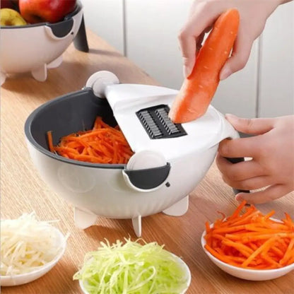 Vegetable Cutter with Drain Basket – 8-in-1 Slicer & Shredder
