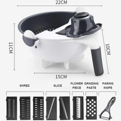 Vegetable Cutter with Drain Basket – 8-in-1 Slicer & Shredder