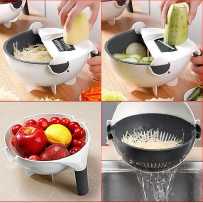 Vegetable Cutter with Drain Basket – 8-in-1 Slicer & Shredder