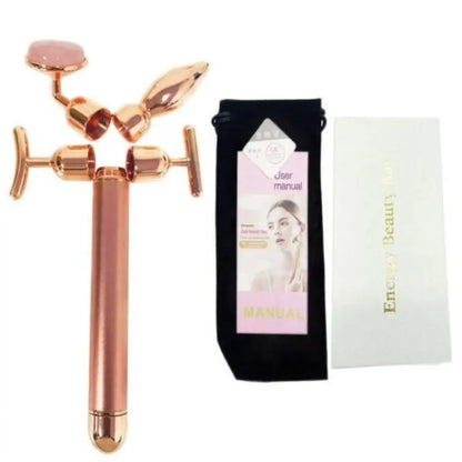 Vibrating 24K Gold Quartz Face Roller – 4-in-1 Massager Kit