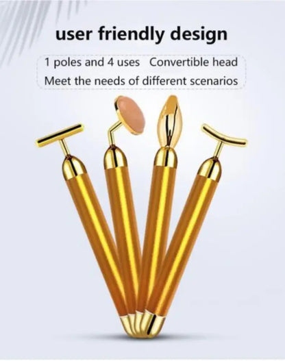 Vibrating 24K Gold Quartz Face Roller – 4-in-1 Massager Kit