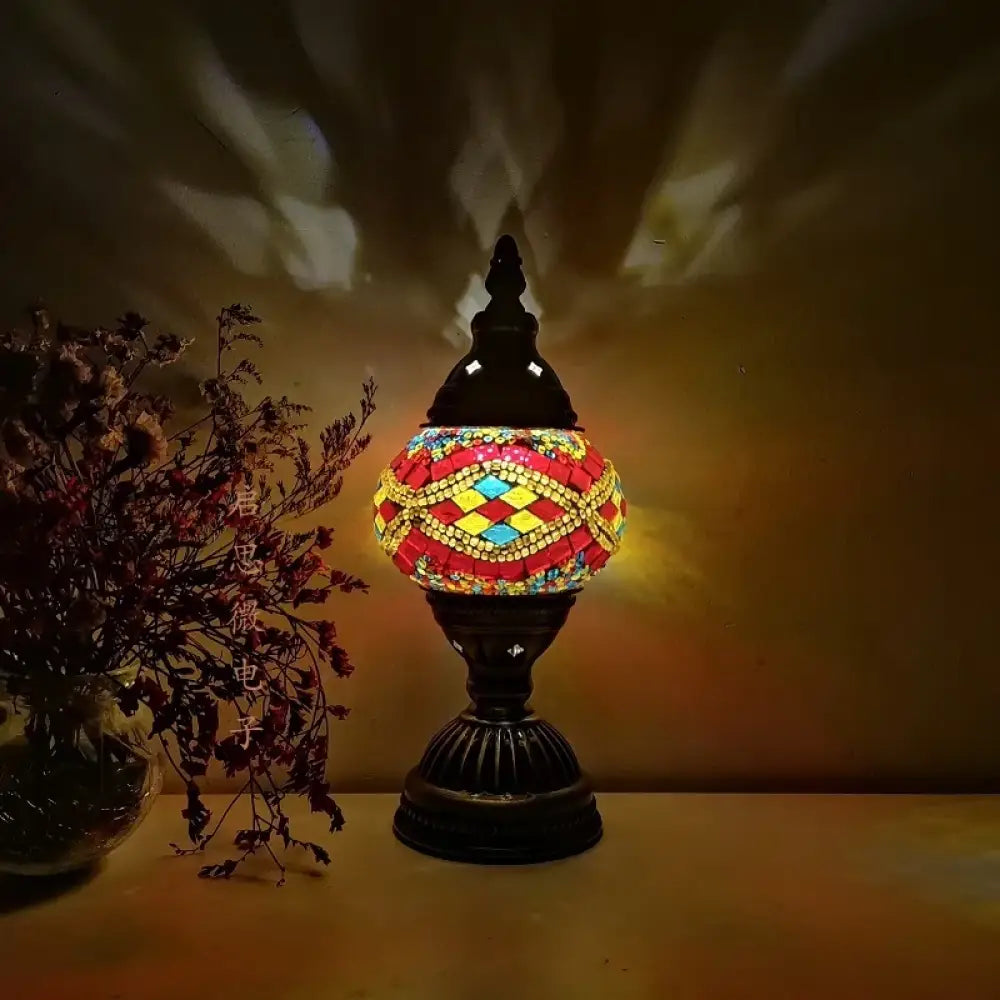Vintage Art Deco Mosaic Table Lamp Handcrafted Glass Lampara de Mesa Night Light