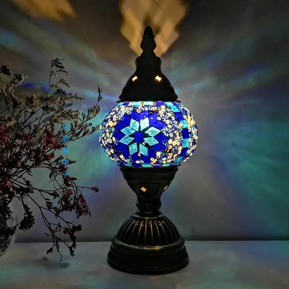 Vintage Art Deco Mosaic Table Lamp Handcrafted Glass Lampara de Mesa Night Light