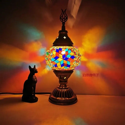 Vintage Art Deco Mosaic Table Lamp – Handcrafted Glass Night Light
