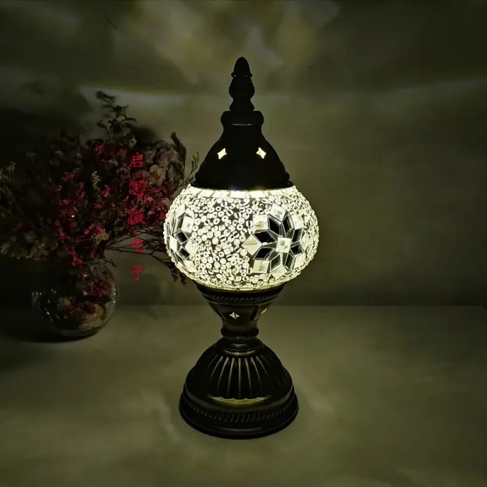 Vintage Art Deco Mosaic Table Lamp Handcrafted Glass Lampara de Mesa Night Light