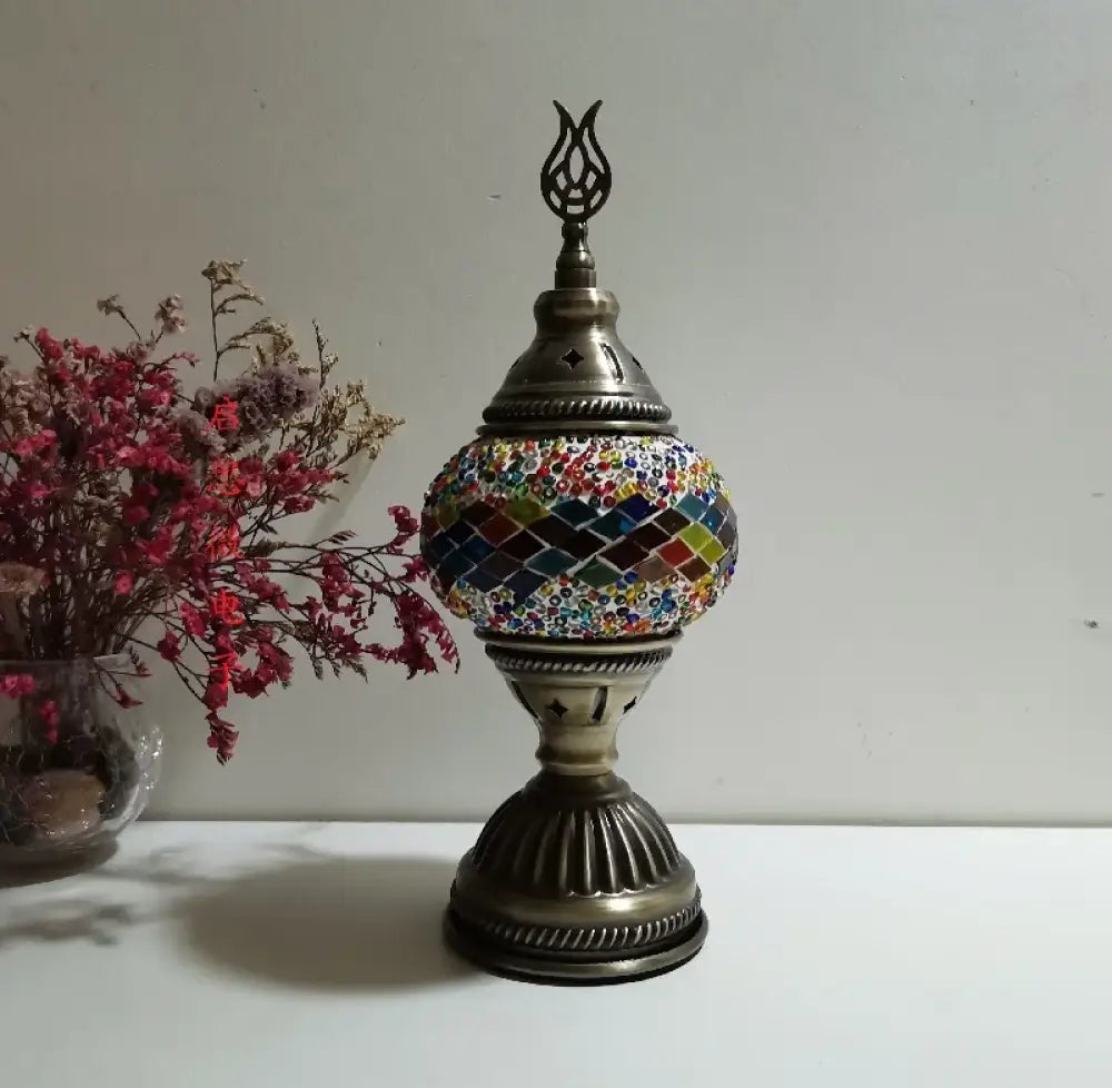 Vintage Art Deco Mosaic Table Lamp Handcrafted Glass Lampara de Mesa Night Light