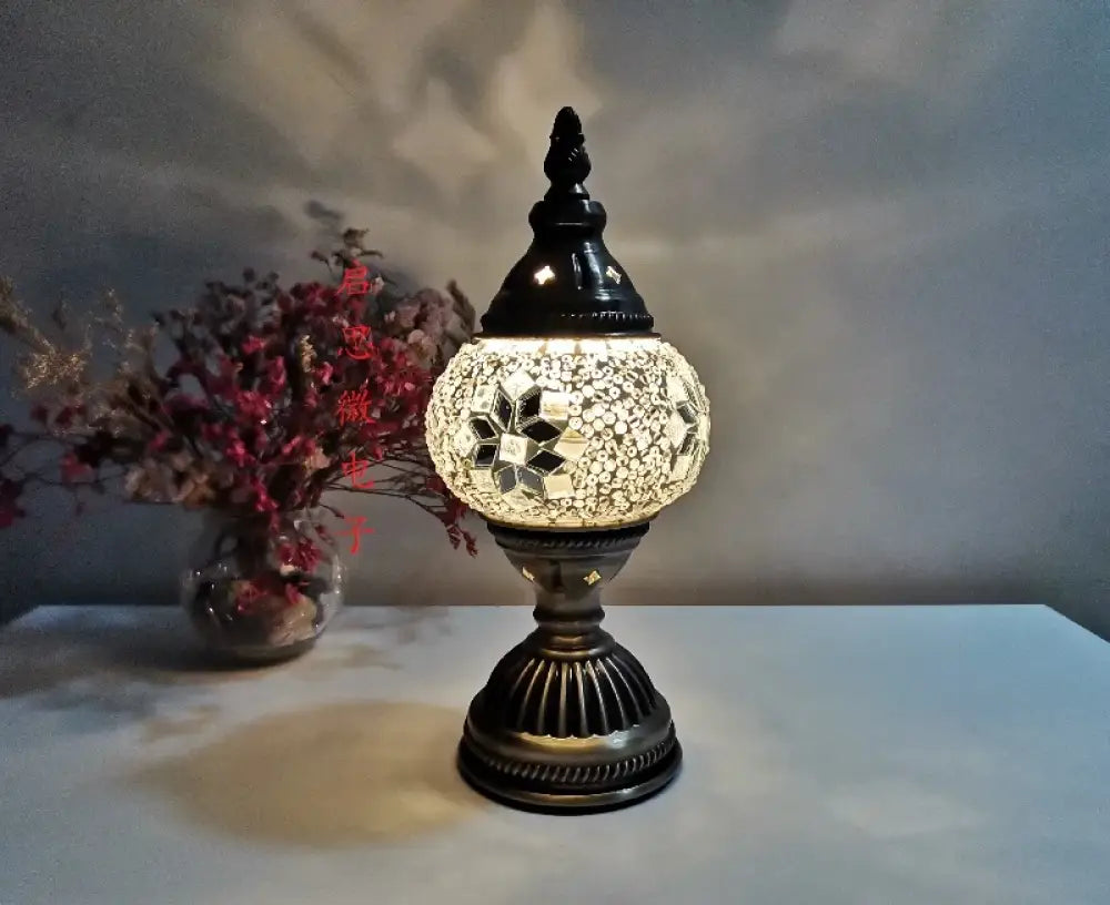 Vintage Art Deco Mosaic Table Lamp Handcrafted Glass Lampara de Mesa Night Light