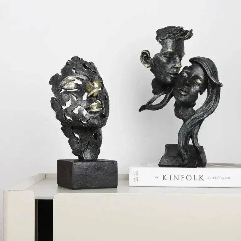 Vintage Facial Art Statue Kiss Face Mask Sculpture Retro Black Gold Figures