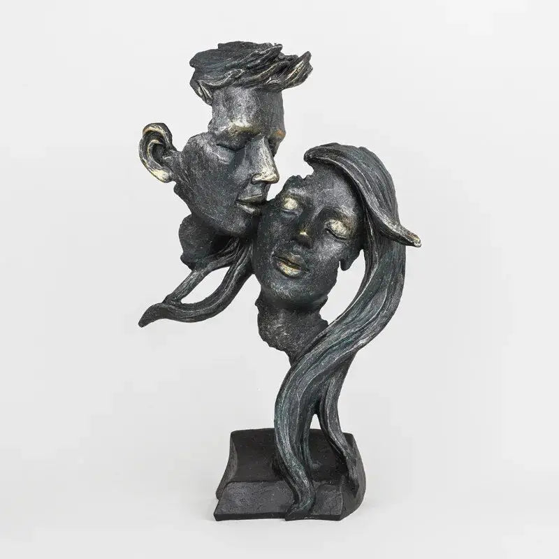 Vintage Facial Art Statue Kiss Face Mask Sculpture Retro Black Gold Figures