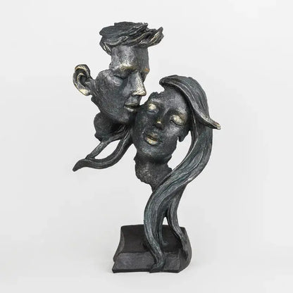 Vintage Facial Art Statue Kiss Face Mask Sculpture Retro Black Gold Figures