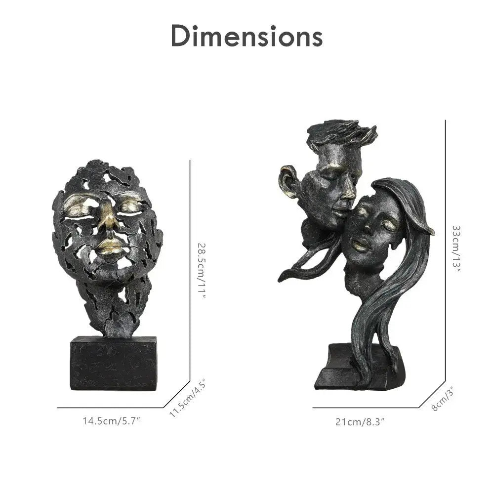 Vintage Facial Art Statue Kiss Face Mask Sculpture Retro Black Gold Figures