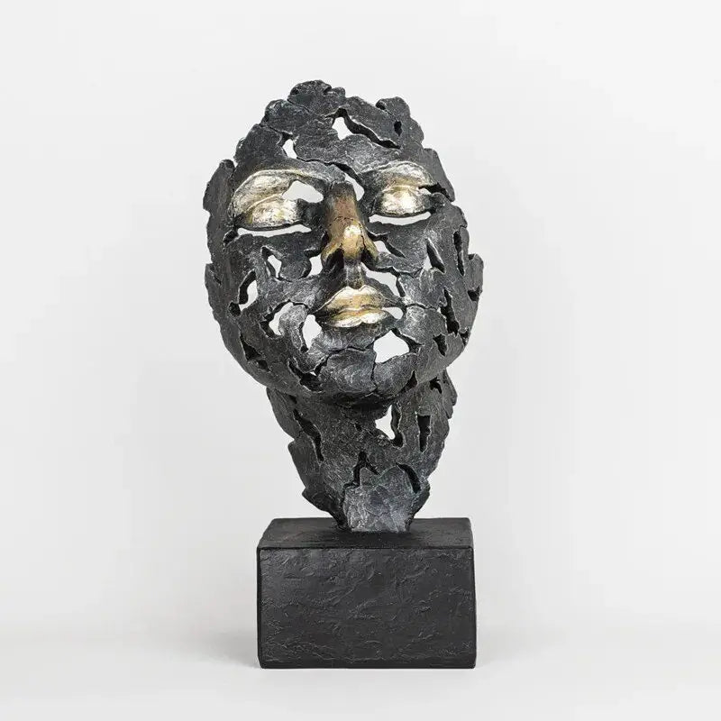 Vintage Facial Art Statue Kiss Face Mask Sculpture Retro Black Gold Figures