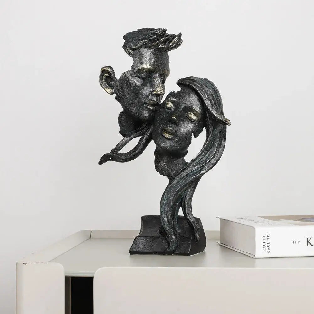 Vintage Facial Art Statue Kiss Face Mask Sculpture Retro Black Gold Figures