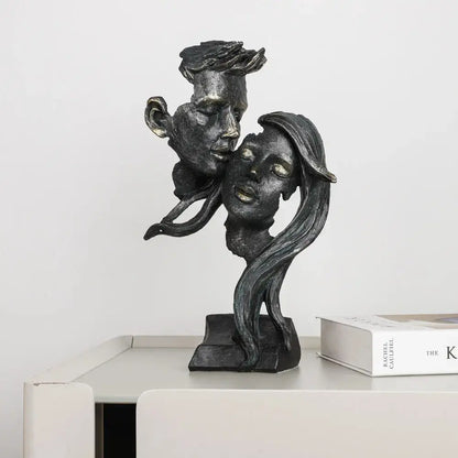 Vintage Facial Art Statue Kiss Face Mask Sculpture Retro Black Gold Figures