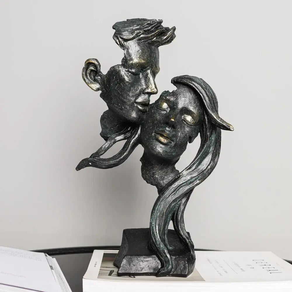 Vintage Facial Art Statue Kiss Face Mask Sculpture Retro Black Gold Figures