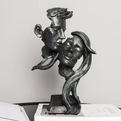 Vintage Facial Art Statue Kiss Face Mask Sculpture Retro Black Gold Figures