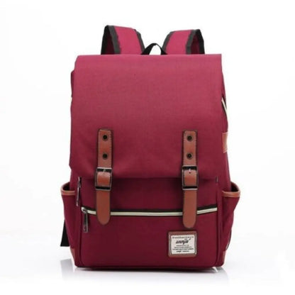 Vintage Laptop Backpack – College School Bag with USB Port