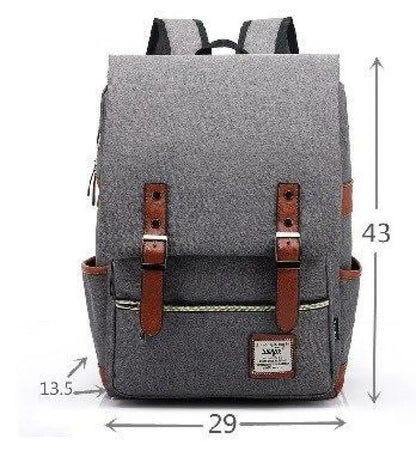 Vintage Laptop Backpack – College School Bag with USB Port