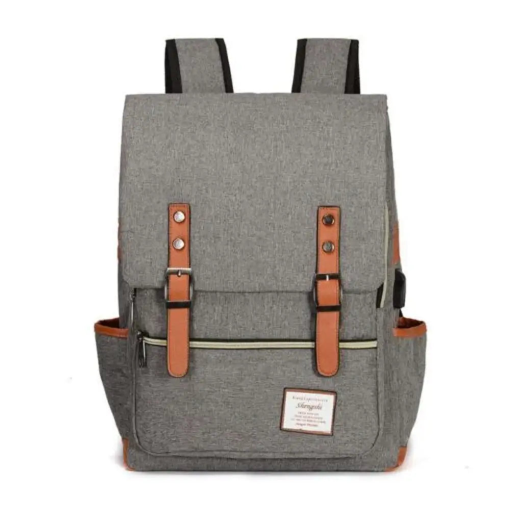Vintage Laptop Backpack – College School Bag with USB Port