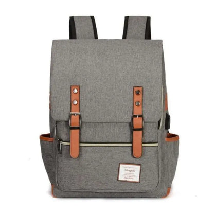 Vintage Laptop Backpack – College School Bag with USB Port