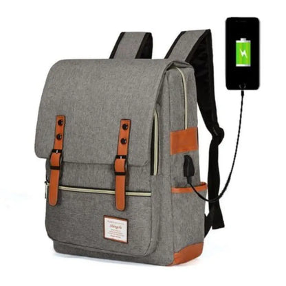 Vintage Laptop Backpack – College School Bag with USB Port