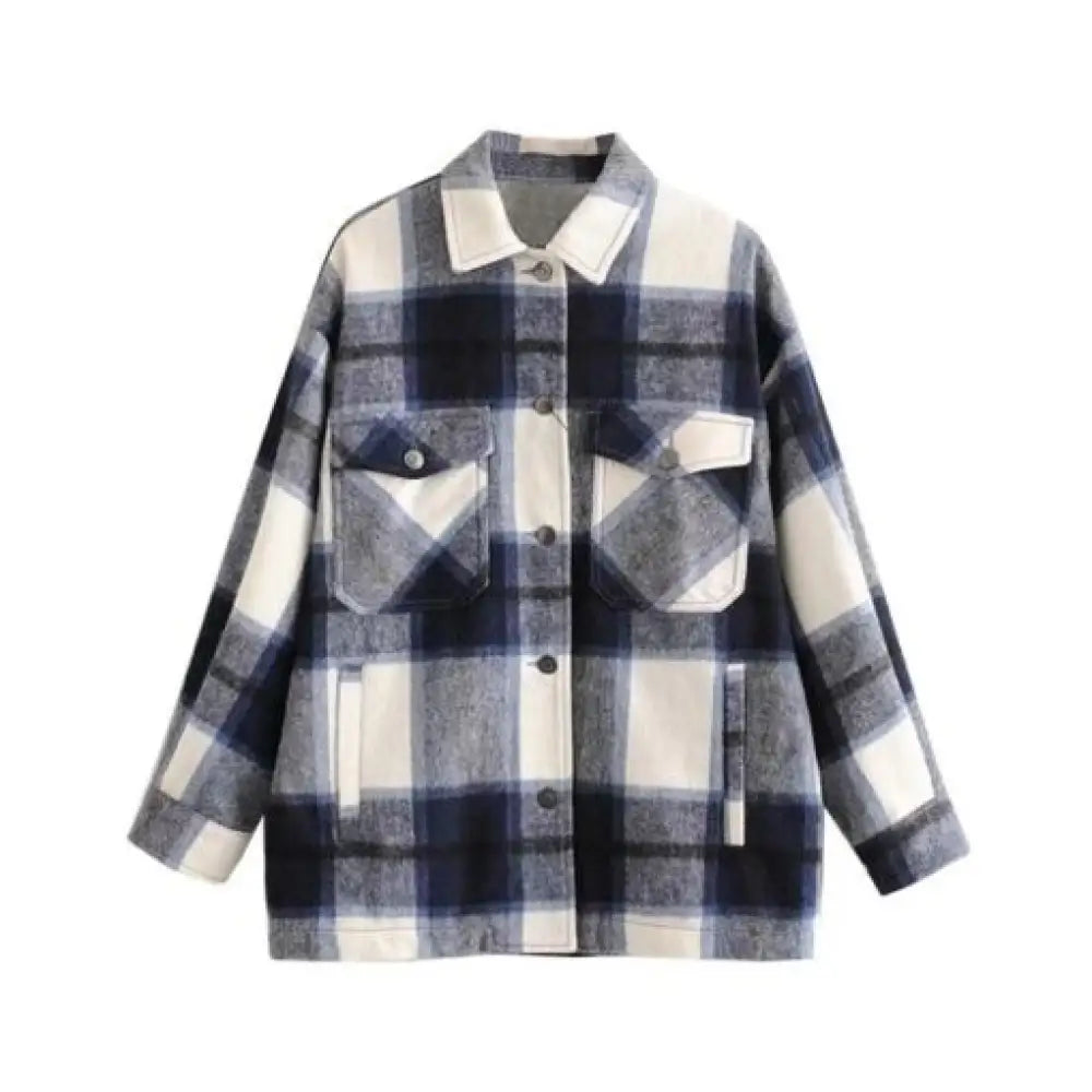 Vintage Oversized Plaid Jacket – Soft Cotton Casual Coat