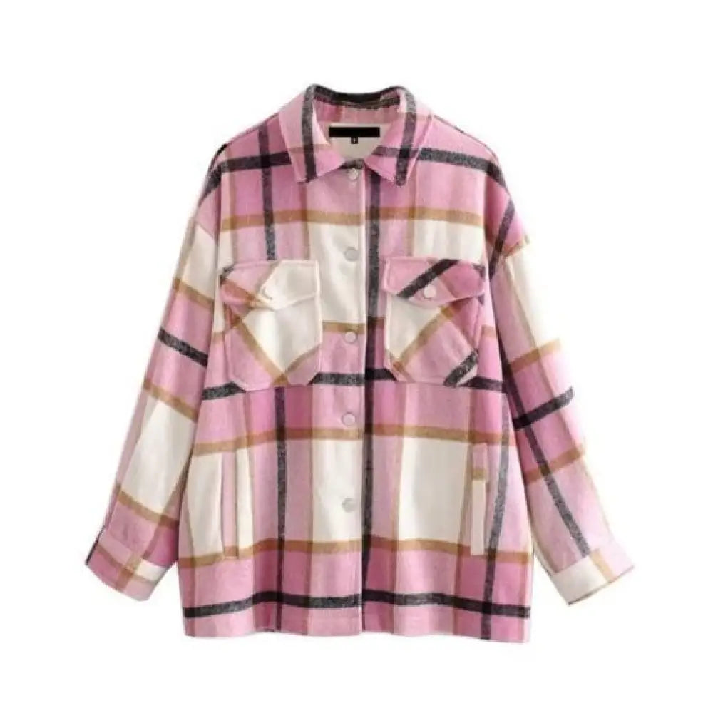 Vintage Oversized Plaid Jacket – Soft Cotton Casual Coat