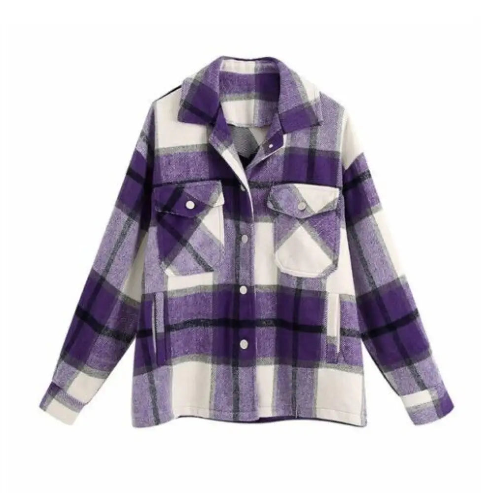 Vintage Oversized Plaid Jacket – Soft Cotton Casual Coat