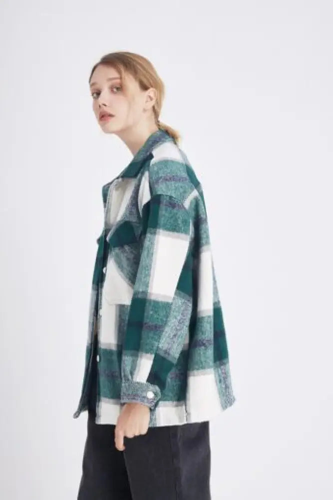 Vintage Oversized Plaid Jacket – Soft Cotton Casual Coat