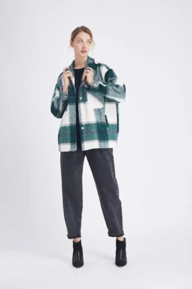 Vintage Oversized Plaid Jacket – Soft Cotton Casual Coat