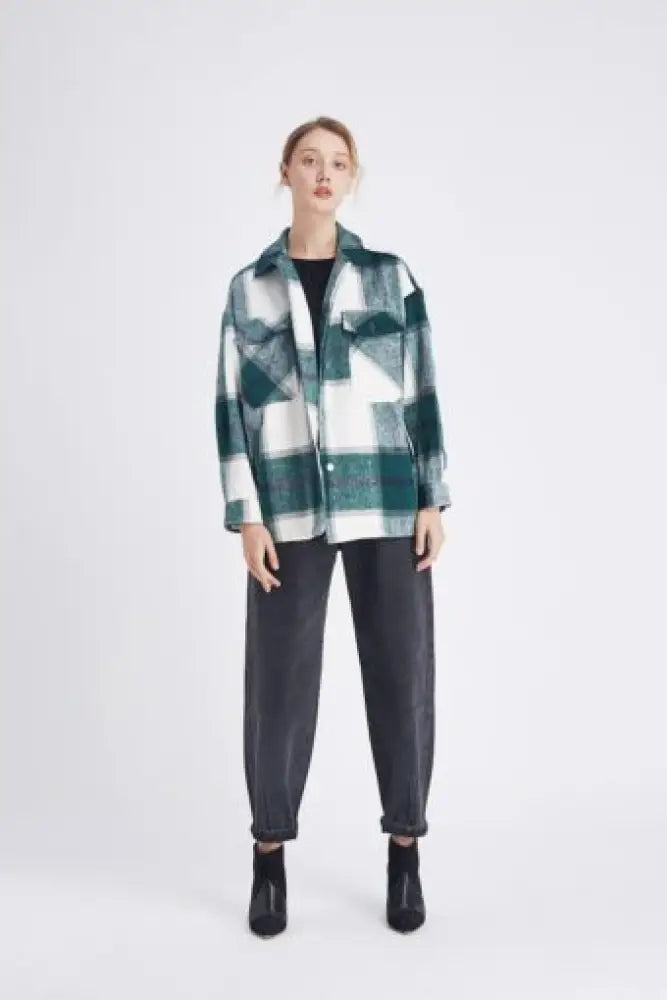 Vintage Oversized Plaid Jacket – Soft Cotton Casual Coat