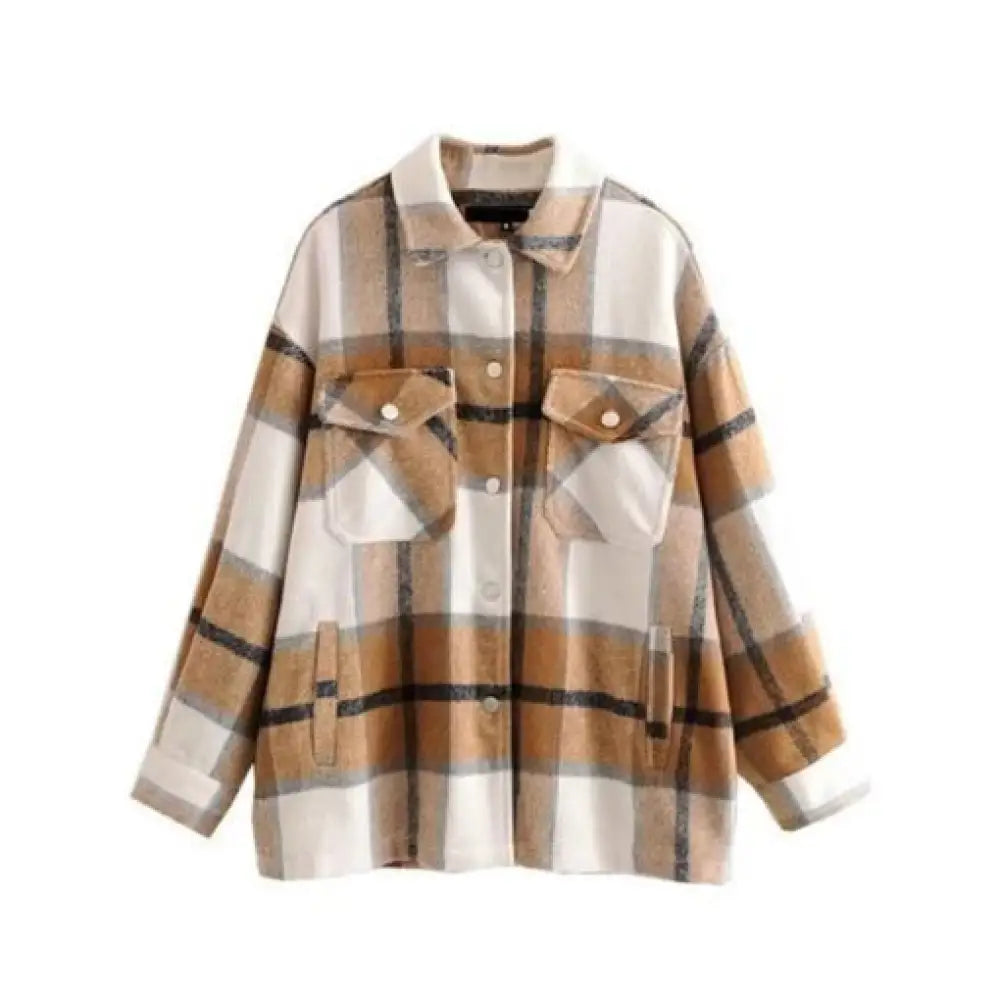 Vintage Oversized Plaid Jacket – Soft Cotton Casual Coat