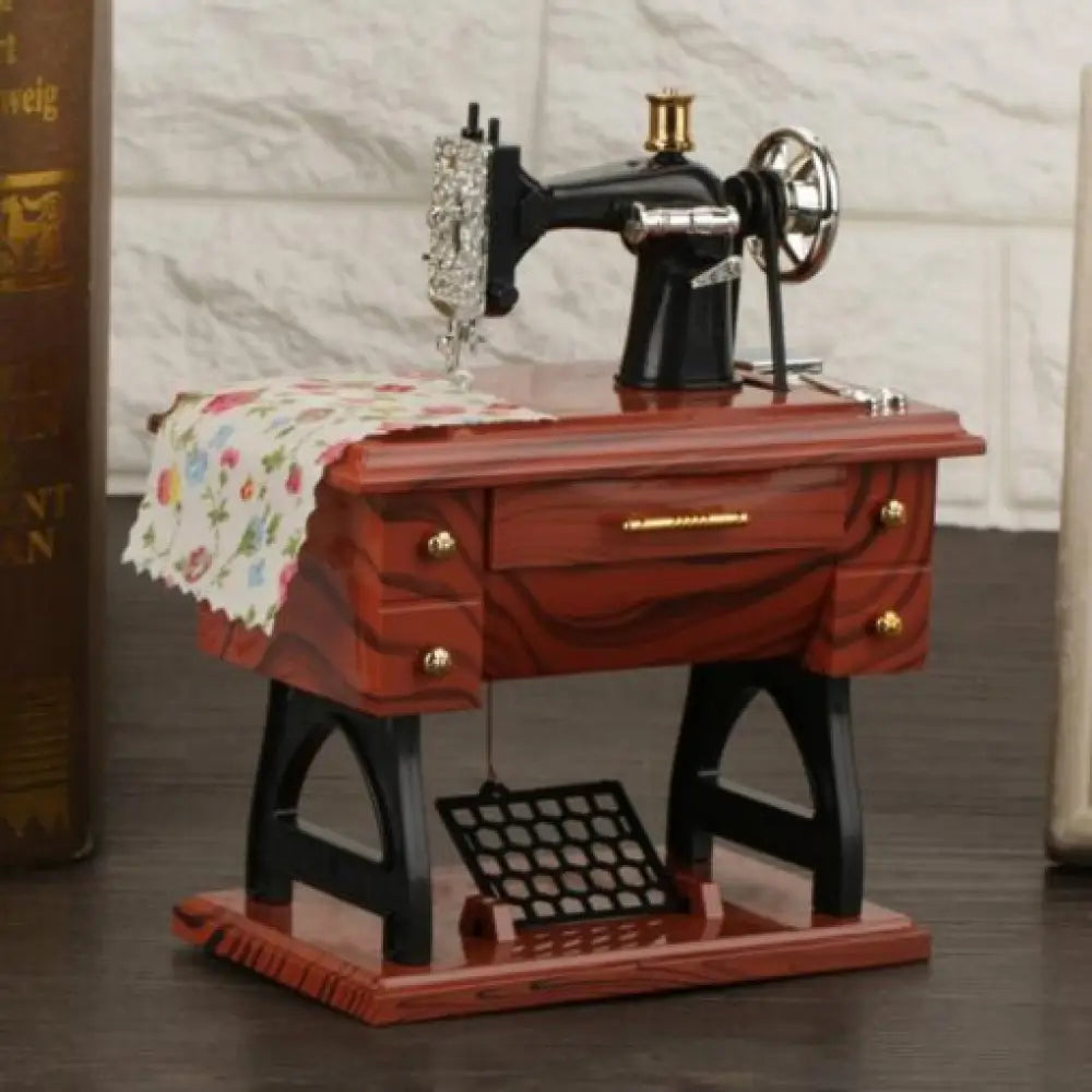 Vintage Sewing Machine Music Box – Wind-Up Gift for Sewers