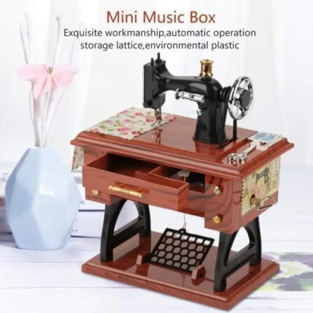 Vintage Sewing Machine Music Box – Wind-Up Gift for Sewers