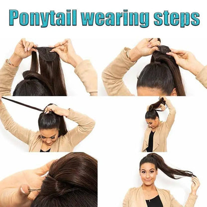 Voluminous Wavy Ponytail Extension – 22-Inch Clip-In Hair