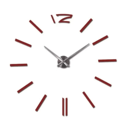 3D DIY Frameless Wall Clock Large Modern Mirror Surface Silent Clock - Red / 27inch