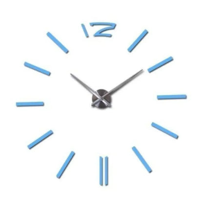 3D DIY Frameless Wall Clock Large Modern Mirror Surface Silent Clock - Sky Blue / 27inch