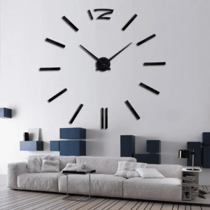 3D DIY Frameless Wall Clock Large Modern Mirror Surface Silent Clock - Black / 27inch