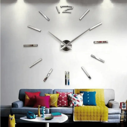 3D DIY Frameless Wall Clock Large Modern Mirror Surface Silent Clock - Black / 27inch