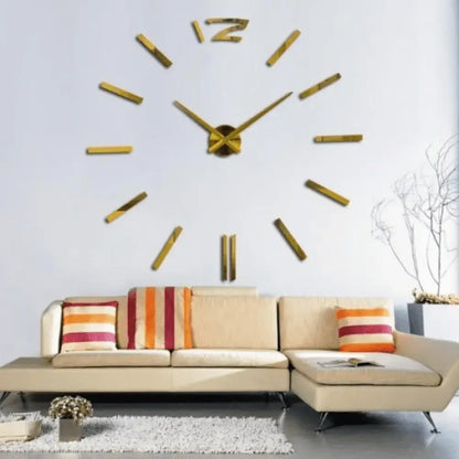 3D DIY Frameless Wall Clock Large Modern Mirror Surface Silent Clock - Black / 27inch