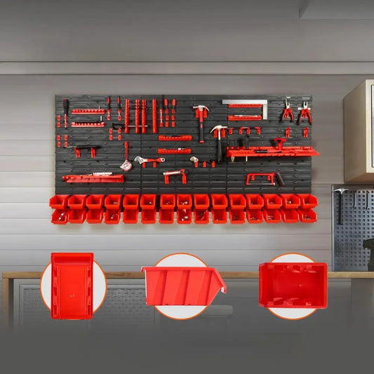 Wall Mounted Storage Bin Rack Organizer – 30/48 Plastic Bins with Wall Panels & Hooks for Garage, Workshop, and Home