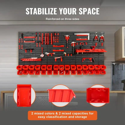 Wall-Mounted Storage Bin Rack Organizer – 30/48 Plastic Bins