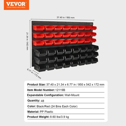 Wall-Mounted Storage Bin Rack Organizer – 30/48 Plastic Bins