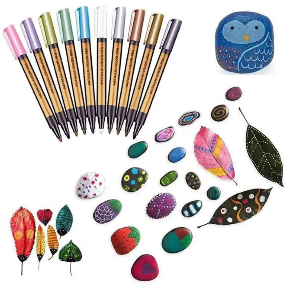 Waterproof Glitter Paint Markers – 10 Metallic Colors, 2mm Tip