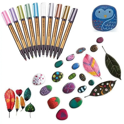 Waterproof Glitter Paint Markers – 10 Metallic Colors, 2mm Tip