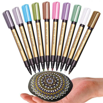 Waterproof Glitter Paint Markers – 10 Metallic Colors, 2mm Tip