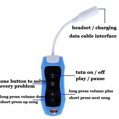 Waterproof MP3 Player – IPX8, 8Hr Battery, For Swimming