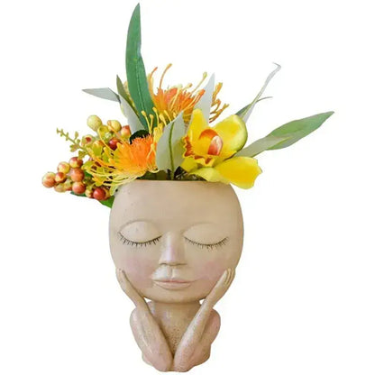 Whimsical Succulent Head Sculpture